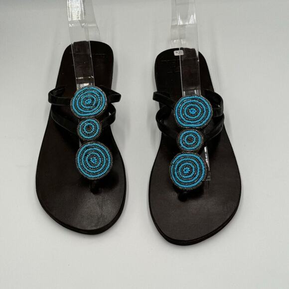 Global Girls Triple Circle Turquoise Beads Flat Sandals NWOT Size 37 US 7 - Picture 1 of 8